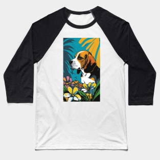 Beagle Dog Vibrant Tropical Flower Tall Retro Vintage Digital Pop Art Portrait 3 Baseball T-Shirt